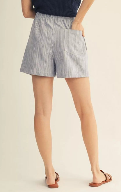 DENIM STRIPED ELASTIC WAIST TEXTURED SHORTS
