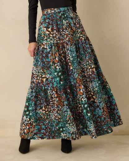 MULTI URBAN JUNGLE LEOPARD MAXI WINTOUR SKIRT