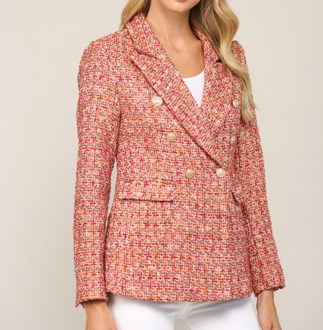 MAGENTA CREAM DOUBLE BREASTED TWEED JACKET