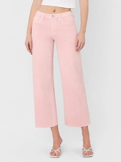 PALE LILAC HIGH RISE CROPPED WIDE LEG JEANS