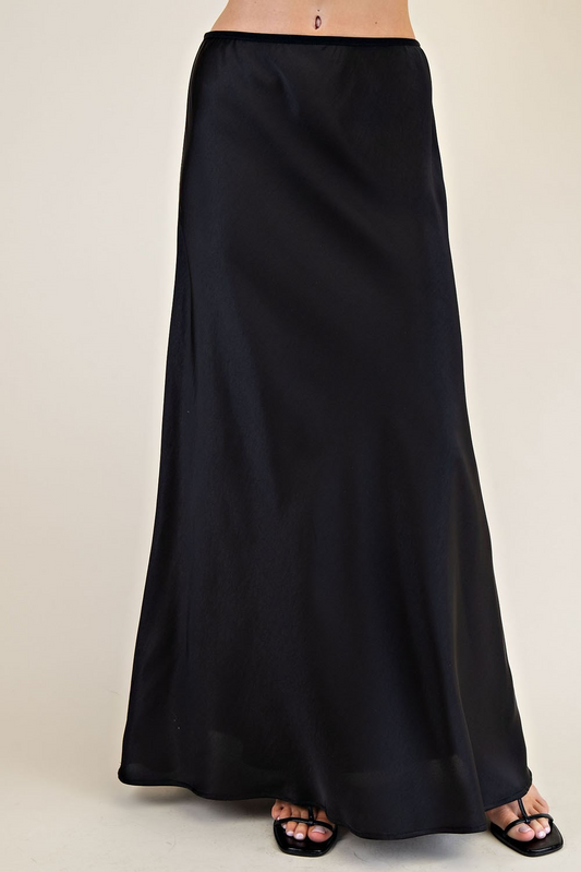 BLACK SATIN HIGH WAISTED MAXI SKIRT