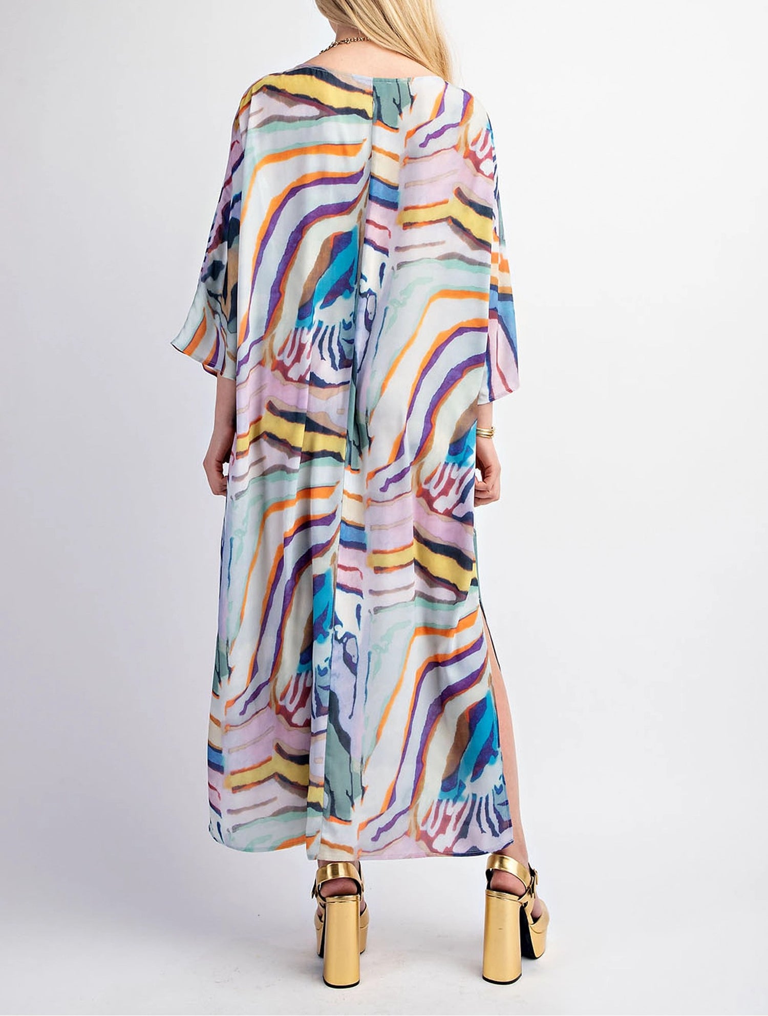 MULTI COLOR PRINT PULL OVER  MAXI KAFTAN DRESS