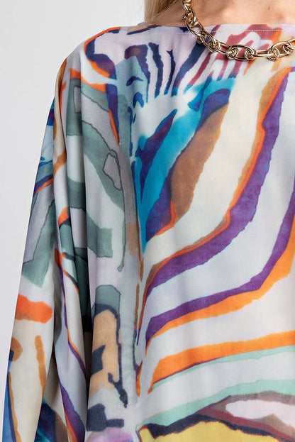 MULTI COLOR PRINT PULL OVER  MAXI KAFTAN DRESS