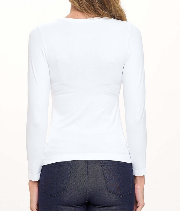 WHITE ONE SIZE SEAMLESS ROUND NECK LONG SLEEVE TANK