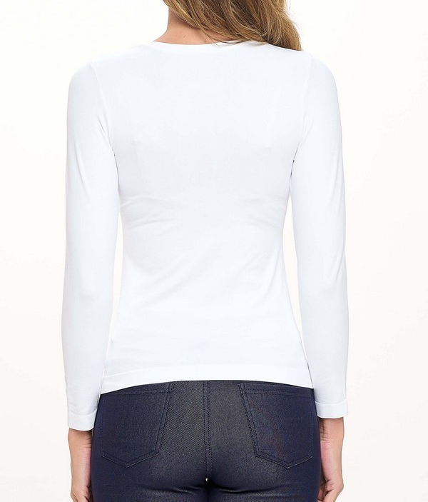 WHITE ONE SIZE SEAMLESS ROUND NECK LONG SLEEVE TOP