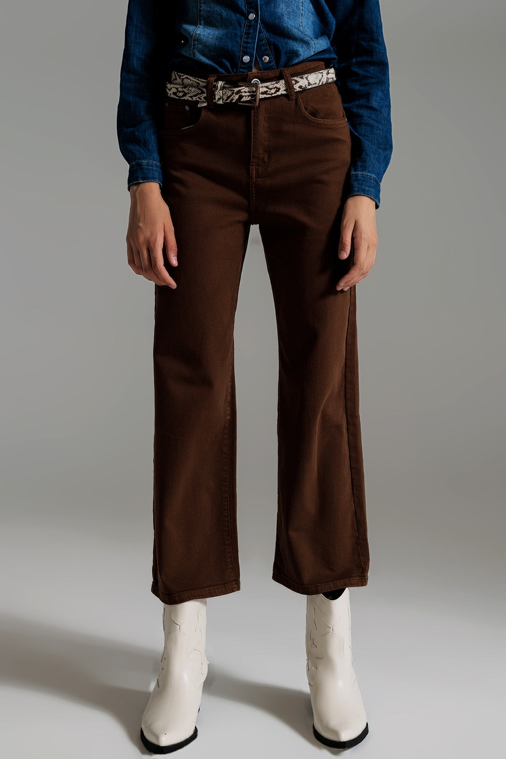 BROWN CROPPED WIDE LEG JEANS