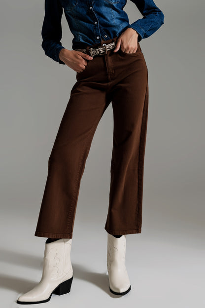 BROWN CROPPED WIDE LEG JEANS