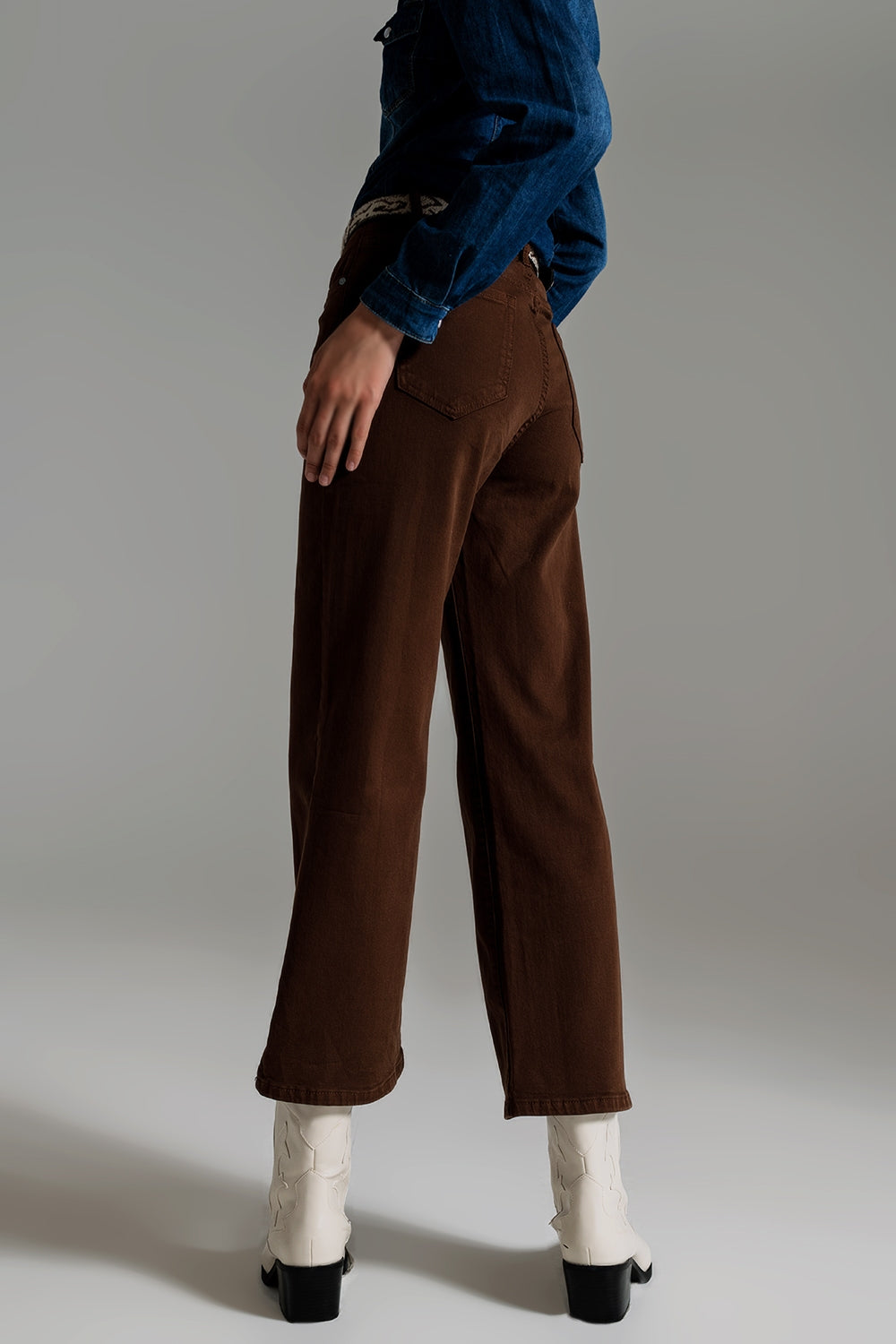 BROWN CROPPED WIDE LEG JEANS