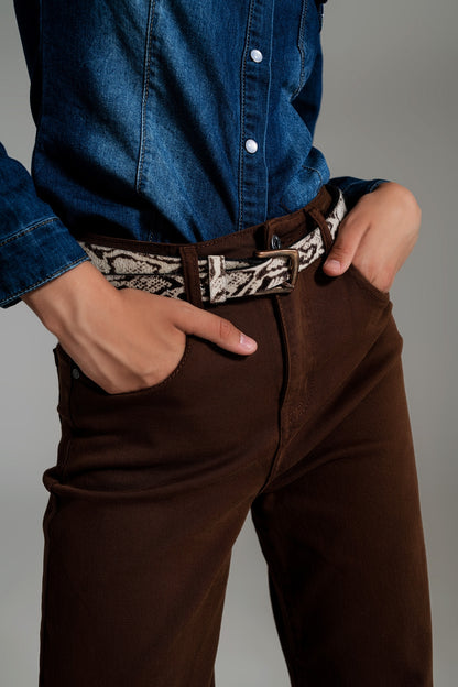 BROWN CROPPED WIDE LEG JEANS