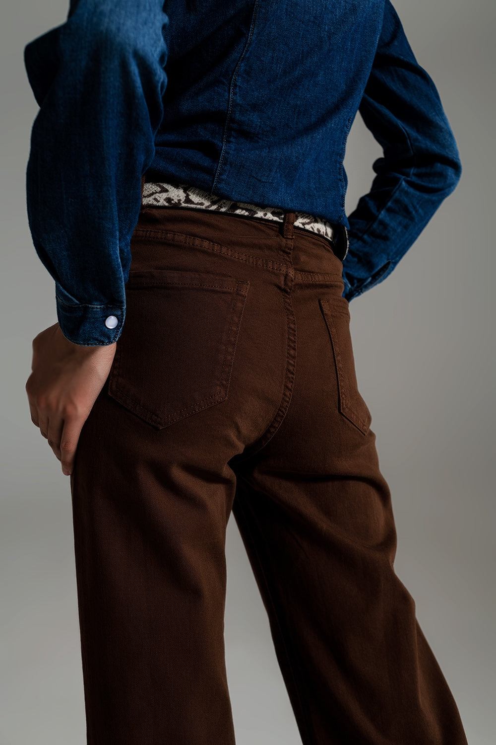 BROWN CROPPED WIDE LEG JEANS