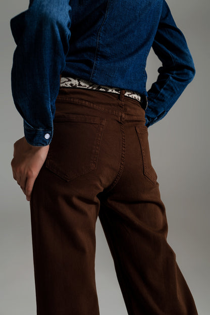 BROWN CROPPED WIDE LEG JEANS