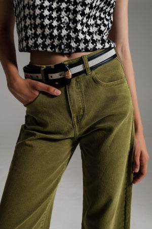 OLIVE GREEN CROPPED WIDE LEG JEANS