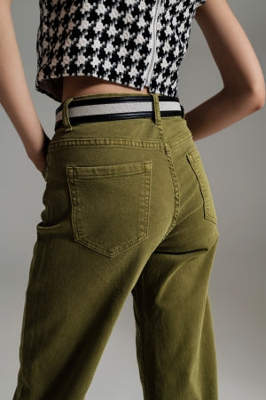 OLIVE GREEN CROPPED WIDE LEG JEANS