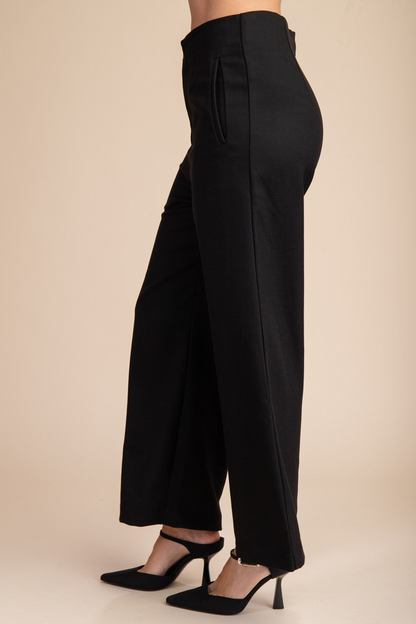 BLACK HIGH WAISTED WIDE LEG PANTS