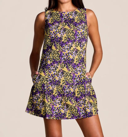 PURPLE &amp; GOLD TIGER PRINT HOMECOMING DROPWAIST MINI DRESS