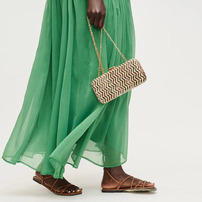 GREEN MULTI TEXTURED WOVEN VALENTINA EVENING BAG