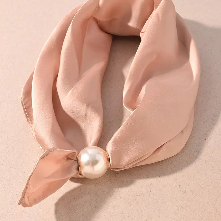 NUDE MAGNETIC OVERSIZED PEARL ACCENT SATIN SCARF NECKLACE