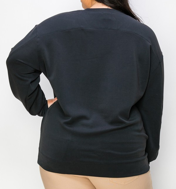 *EXTENDED SIZE* BLACK SOFT MODAL OVERSIZED CREW TOP