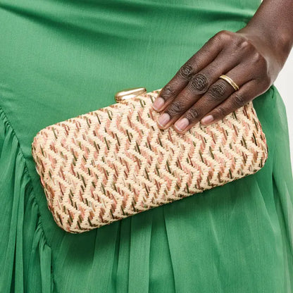 BEIGE MULTI TEXTURED WOVEN VALENTINA EVENING BAG