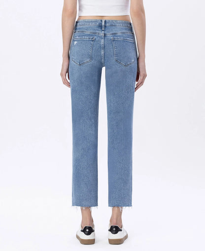 SMARTEST MEDIUM WASH MID RISE CROPPED REGULAR STRAIGHT LEG JEANS