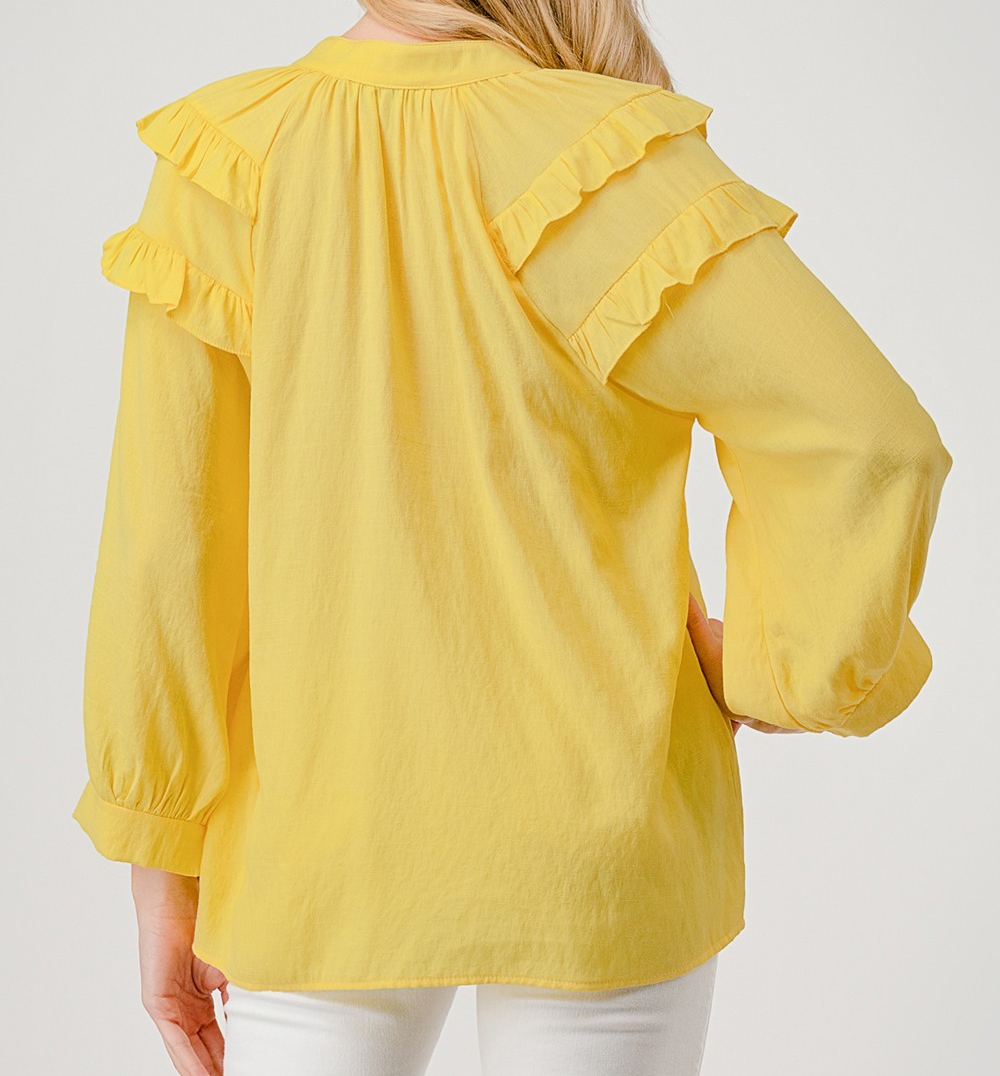 YELLOW 3/4 BALLOON SLEEVE VNECK TOP