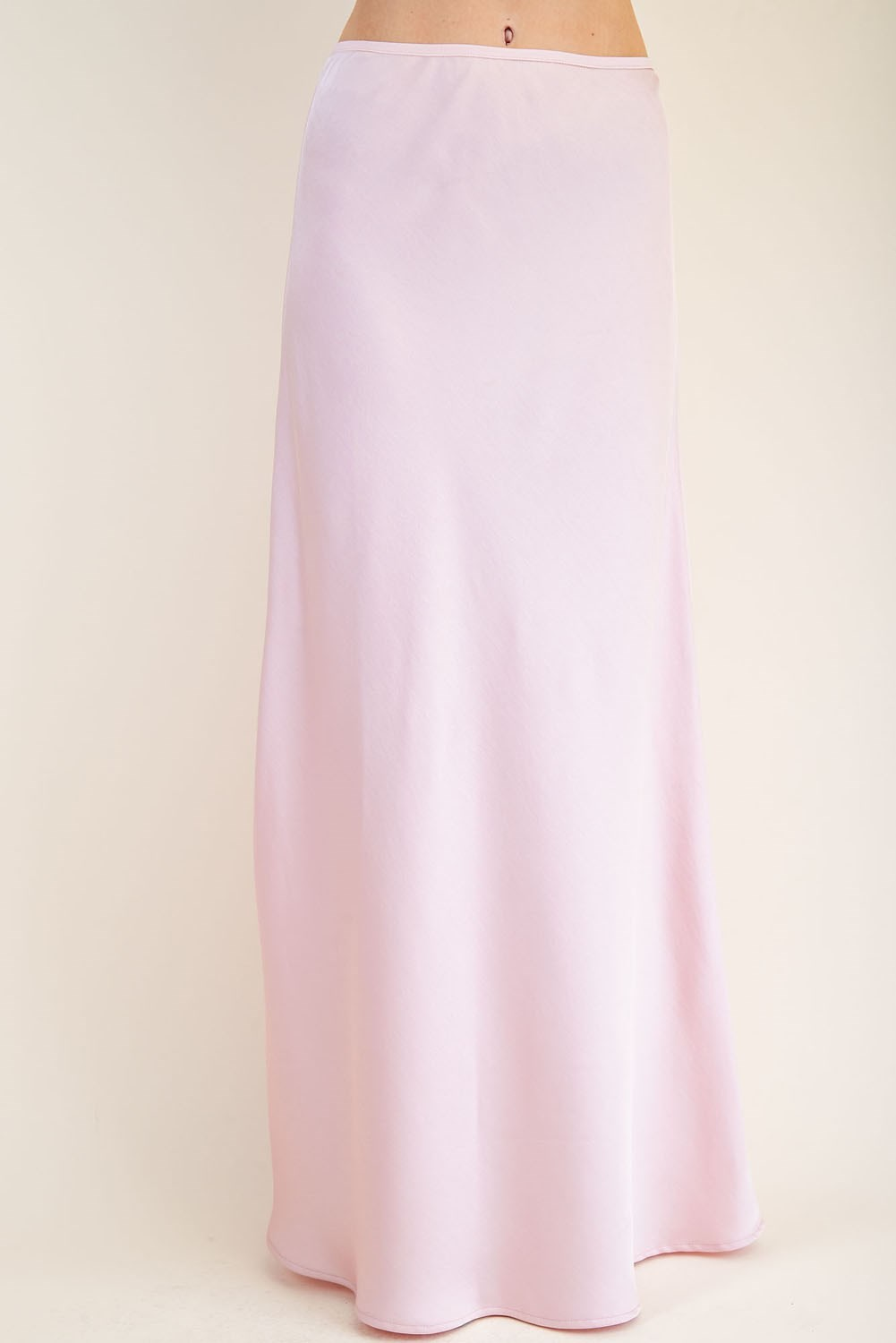 LIGHT PINK SATIN HIGH WAISTED MAXI SKIRT