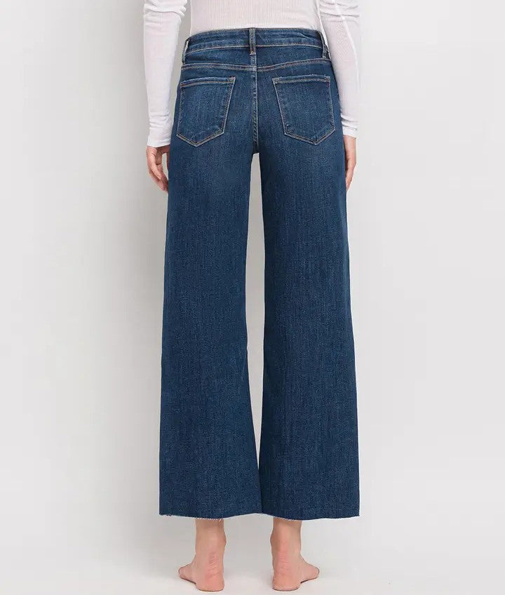 DARK WASH MID RISE TUMMY CONTROL CROPPED WIDE LEG FINDERS KEEPERS JEANS