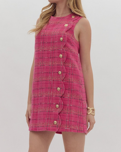 HOT PINK TWEED SLEEVELESS MINI DRESS