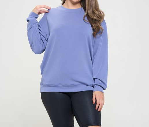 *EXTENDED SIZE* LIGHT DENIM SOFT MODAL OVERSIZED CREW TOP