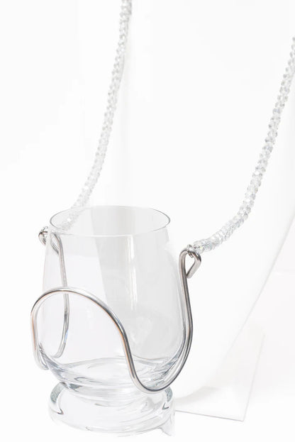 CLEAR DIAMOND CRYSTAL BEADED WINE GLASS NECKLACE