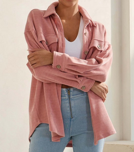 DUSTY ROSE CORDUROY BUTTON UP SHACKET