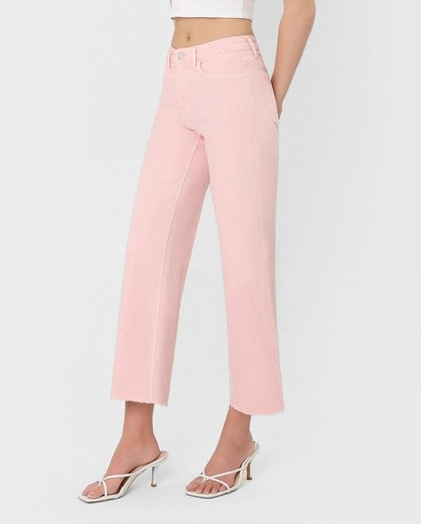 PALE LILAC HIGH RISE CROPPED WIDE LEG JEANS