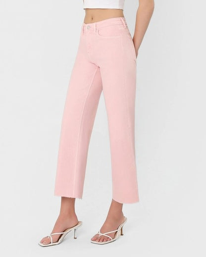 PALE LILAC HIGH RISE CROPPED WIDE LEG JEANS