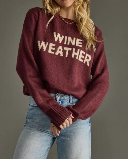 WINE &amp; TAN &quot;WINE WEATHER&quot; SWEATER