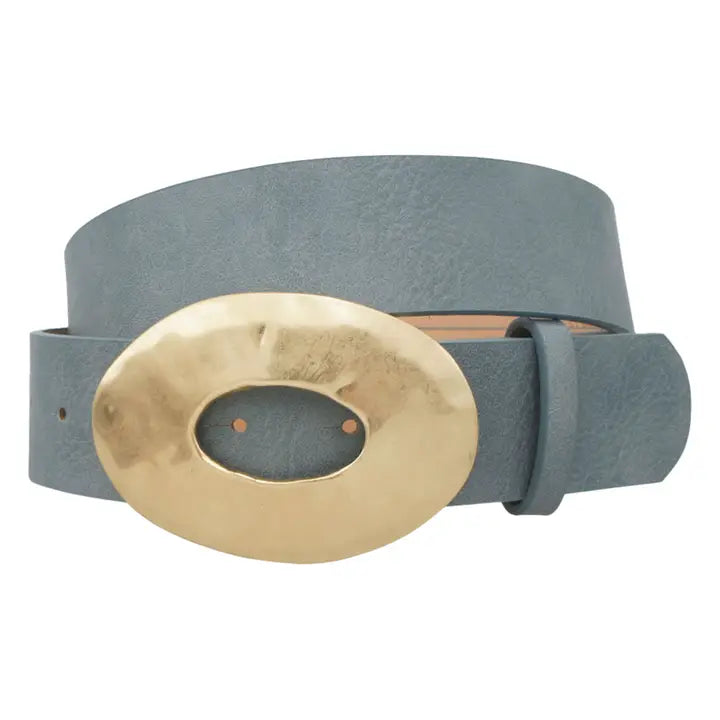 DUSTY BLUE GOLD METAL OVAL BUCKLE BELT