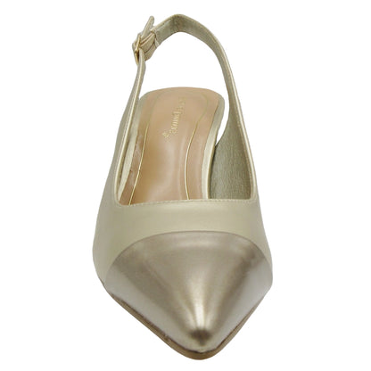 GOLD METALLIC POINTED TOE FLARED BLOCK SLINGBACK DONA HEEL