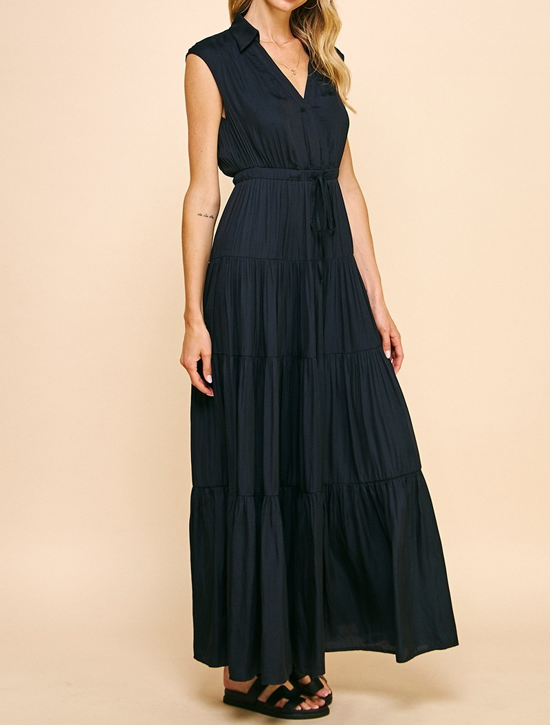 INK SLEEVELESS TIERED MAXI DRESS