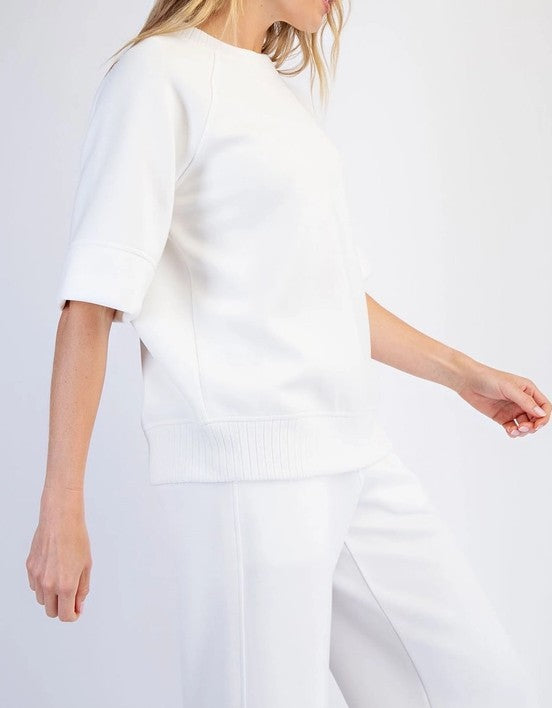 CREAM LUXE MODAL SCUBA RIBBED SHORT SLEEVE TOP