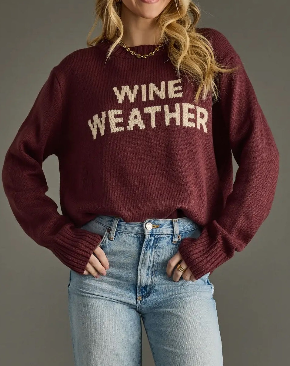 WINE &amp; TAN &quot;WINE WEATHER&quot; SWEATER