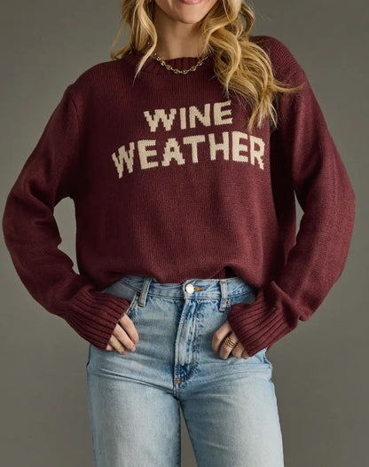 WINE &amp; TAN &quot;WINE WEATHER&quot; SWEATER