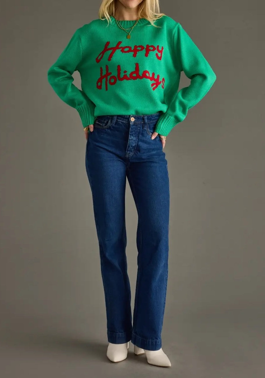 GREEN &amp; RED &quot;HAPPY HOLIDAYS&quot; SWEATER