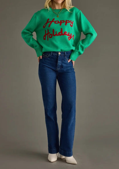 GREEN &amp; RED &quot;HAPPY HOLIDAYS&quot; SWEATER