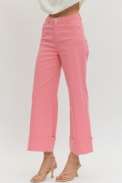 PINK MID-RISE ANKLE LENGTH PANTS