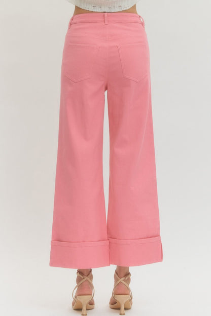 PINK MID-RISE ANKLE LENGTH PANTS