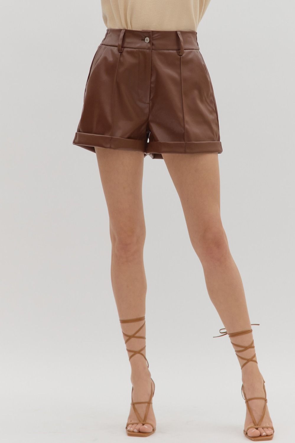 BROWN FAUX LEATHER SHORTS