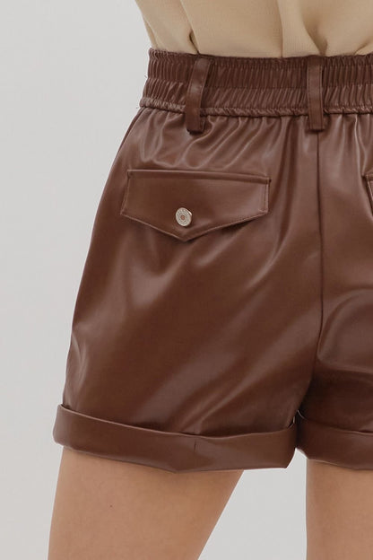 BROWN FAUX LEATHER SHORTS