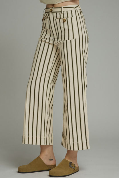 OLIVE STRIPED ANKLE LENGTH PANTS