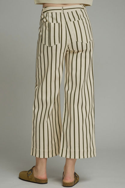 OLIVE STRIPED ANKLE LENGTH PANTS