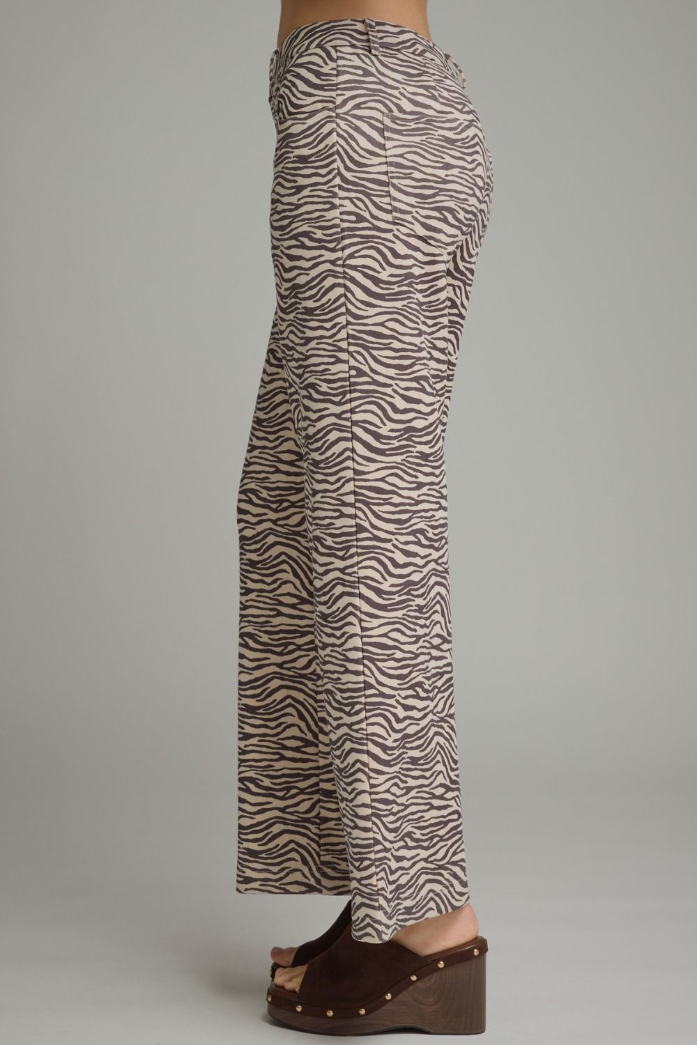 ECRU &amp; BLACK ANIMAL PRINT SUEDE WIDE LEG PANTS