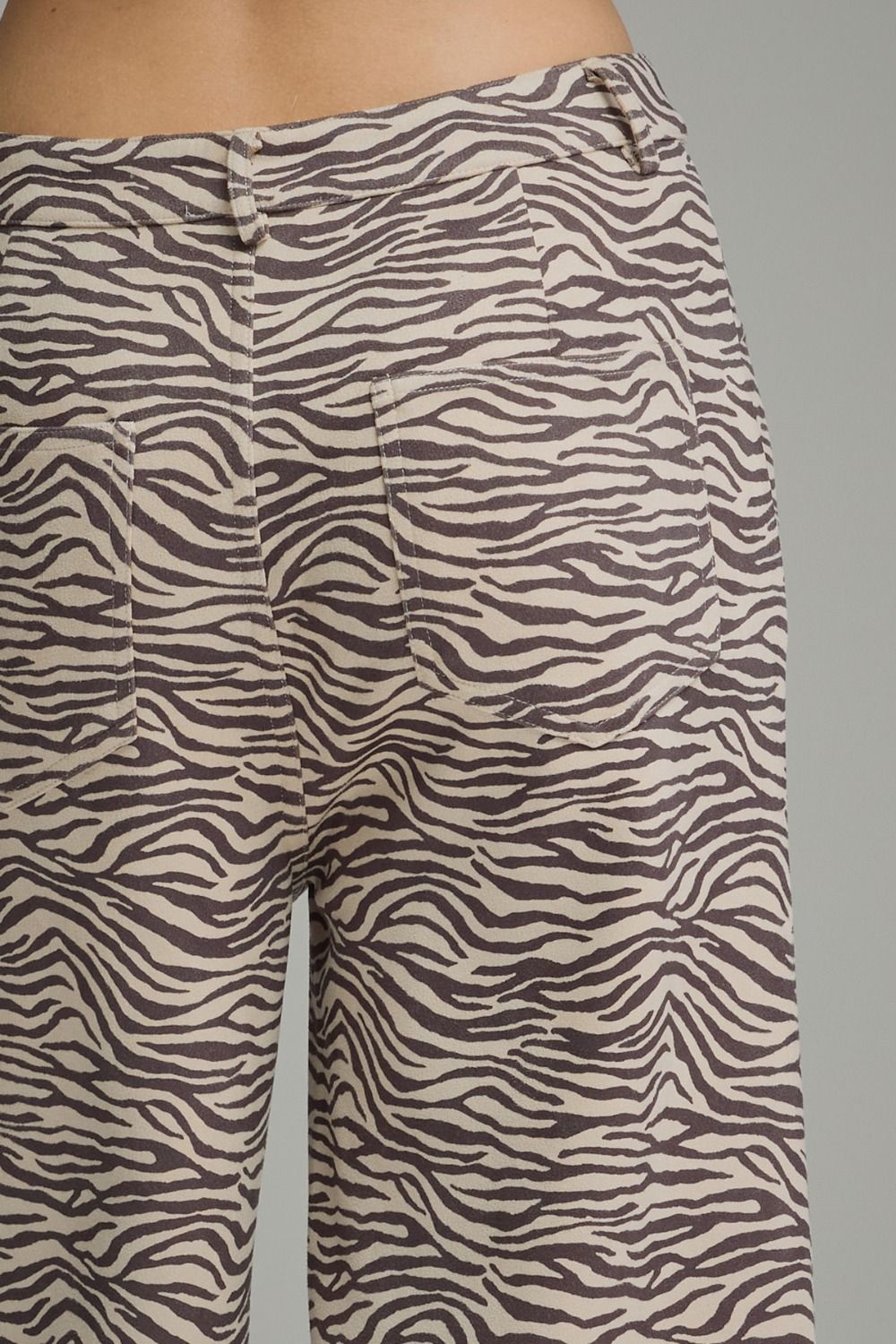 ECRU &amp; BLACK ANIMAL PRINT SUEDE WIDE LEG PANTS